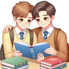 two students is studting book each other vector