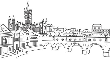 Fototapeta premium Florence Italy Skyline Outline Vector Illustration Detailed Line Art of Italian Cityscape