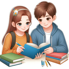 two students is studting book each other vector