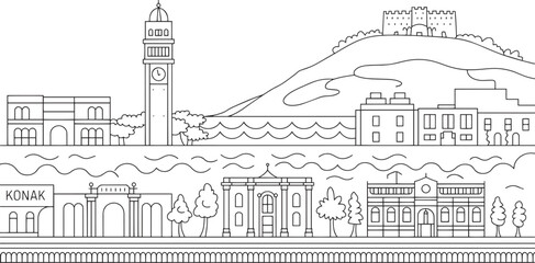 Fototapeta premium Izmir Skyline Vector Illustration A Detailed Outline of the Cityscape with Historical Landmarks