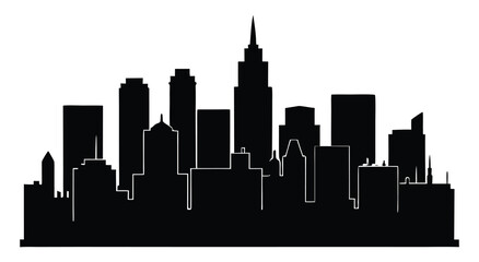 Naklejka premium City skyline silhouette with towering skyscrapers and modern architecture design vector