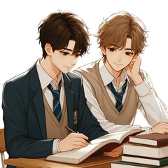 two students is studting book each other vector