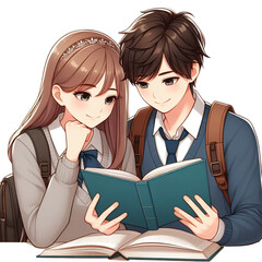 two students is studting book each other vector