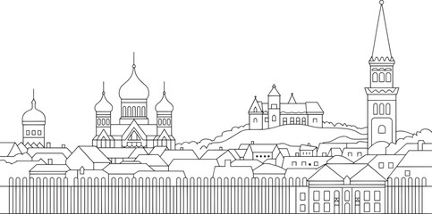 Pskov Skyline Vector Illustration A Detailed Outline of the Cityscape with Iconic Landmarks
