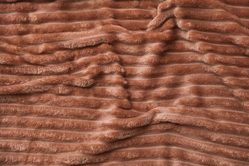 Brown Plush Blanket with Lines. Texture Close-up © splitov27