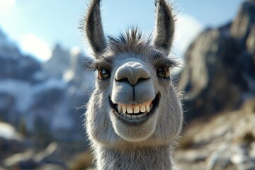 Fototapeta premium Goofy Grinning Llama funny portrait