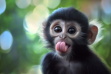 Fototapeta premium Monkey Sticking Out Tongue close up portrait