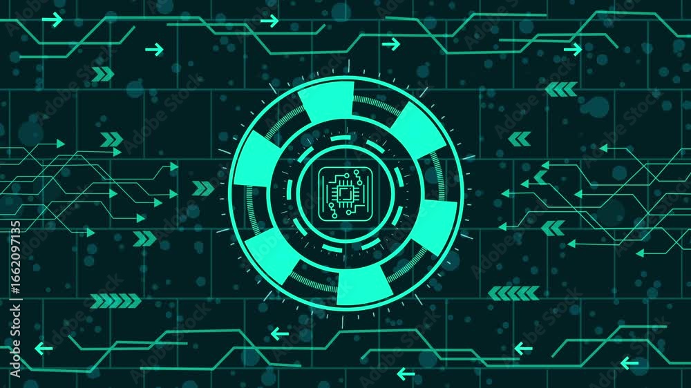 Wall mural electronic circuit board microchip technology with digital computer processor and integrated system 