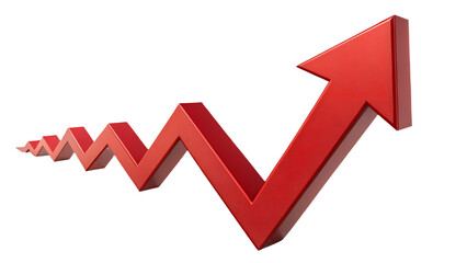 Red zigzag arrow pointing upward on white background &ndash; Financial growth, rising trend, business success, arrow, growth, upward, finance, analytics, increase, Transparent Image