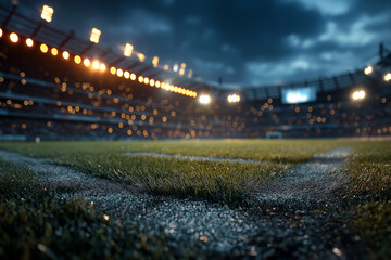 A Night at the Stadium Bright Lights Illuminate the Green Grass and the Throngs of Fans