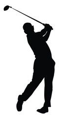 Obraz premium Silhouette of golfer in mid swing against a clean white background