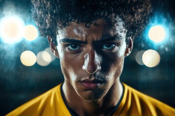 Soccer player in yellow jersey determined portrait