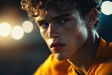 Soccer player in yellow jersey determined portrait