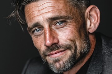 Obraz premium Charismatic leader with approachable expression ideal for professional business design and corporate branding