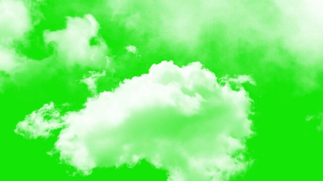 flying white Clouds animation moving on green screen chroma key with 4K resolution. white clouds flying green screen alpha channel background. cloud green screen video. White fluffy clouds on a green