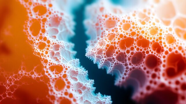 Abstract Orange and Blue Cellular Structure Macro Bubbles Foam
