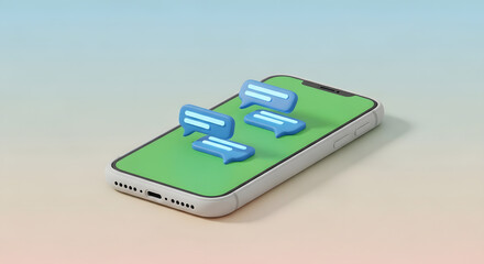 Smartphone with chat bubbles floating above the screen for communication