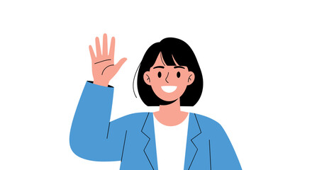 Friendly businesswoman waving hello with a warm smile and professional attire