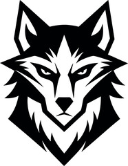 Fototapeta premium Stylized wolf head vector illustration, a powerful and aggressive canine mascot for a sports team or brand emblem.