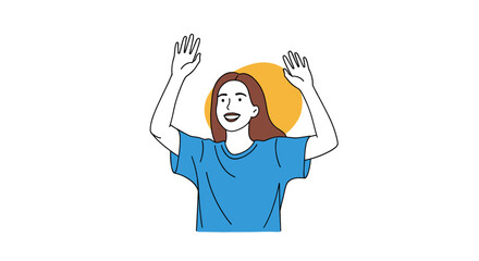 Obraz premium Woman with long hair raising her hands in a joyful greeting