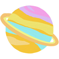 Colorful Saturn with Rings, Abstract Planet Illustration