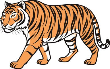 Striped Bengal tiger vector illustration isolated on a white background