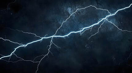 A bright, white-blue lightning bolt striking and branching across a dark, textured background, creating a powerful and dynamic image of electricity