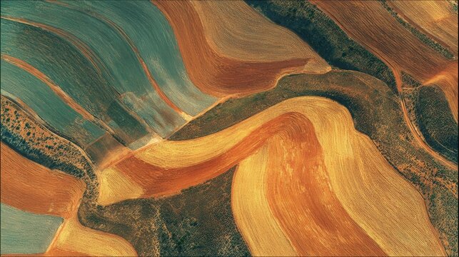 aerial view abstract farmland patterns