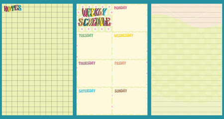 weekly schedule template, weekly schedule planner, notes, Weekly planner Vectors,yellow Vector illustration, planner design concept for diary