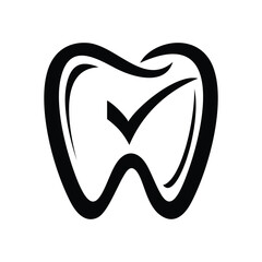Fototapeta premium Tooth logo with check mark symbol for trusted design icon vector template