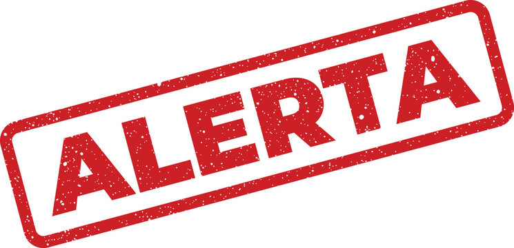 Red grunge rubber stamp with alert message illustration in slanted perspective