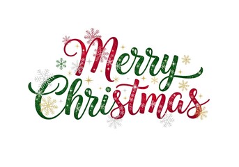 Obraz premium Merry christmas lettering with snowflakes isolated on white background