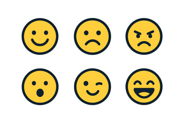 Set of 6 Flat Design Emoticon Icons Showing Various Emotions