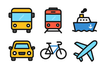 Flat Design Transport Icons Set Bus Train Car Ship Plane Bike