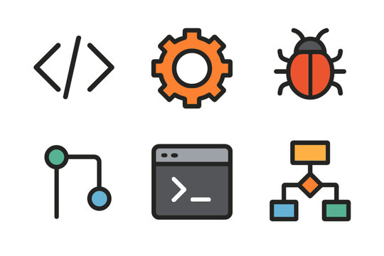 Programming and Development Flat Line Icons Set