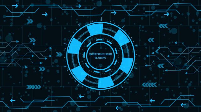 Digital technology background with internship training circuit board and data stream, representing modern communication network and future innovation in  