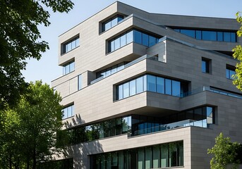 Modern Geometric Architecture Amidst Greenery