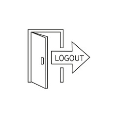 logout,exit,signout flat line icon illustration of an open door with arrow showing website or application signout