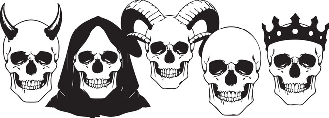 Skull Crown Horns Art. Watercolor illustration on white background
