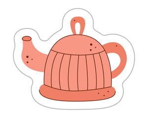 Sticker with teapot. Color hand drawn clipart illustration.