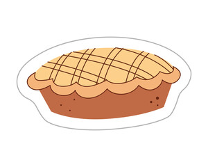 Sticker with apple pie. Color hand drawn clipart illustration.