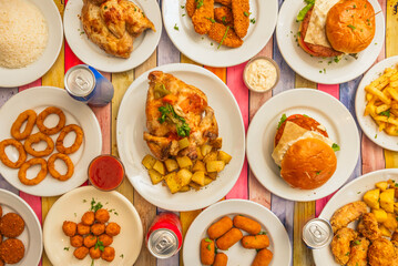 Honey mustard-crusted roasted chicken, presented with double-cooked fries and coleslaw on the side