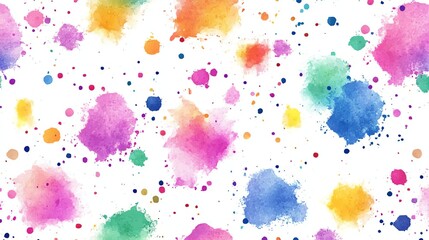 Seamless pattern colorful watercolor splashes abstract design on white background