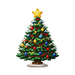 Pixelated Christmas Tree with Ornaments and Star