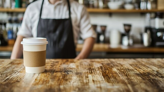 Coffee shop loyalty card stamp, barista's hand, wooden counter, customer reward