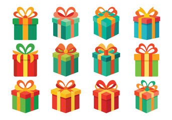 Colorful Gift Box Collection for Celebrations and Holidays with Ribbon Bows