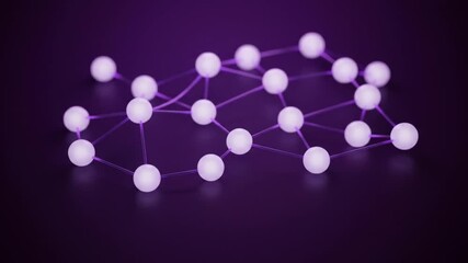 Abstract network connection structure with glowing nodes and lines on purple background design - Powered by Adobe