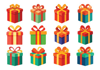 Colorful Gift Box Collection for Christmas Birthday or Holiday Celebration
