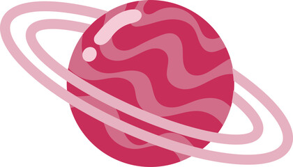 Pink Planet with Rings Illustration