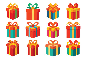 Colorful Gift Boxes Collection for Celebrations and Special Occasions Flat Vector